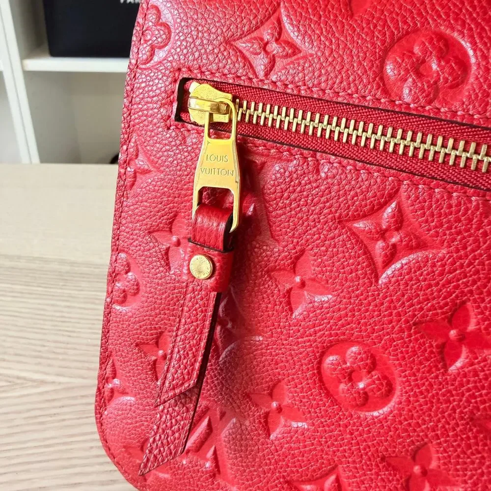 Louis Vuitton Monogram Pochette Metis Empreinte Leather Red